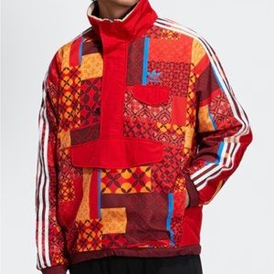 adidas Mens LNY ALLOVER PRINT Half Zip Reversible Sherpa Jacket Red